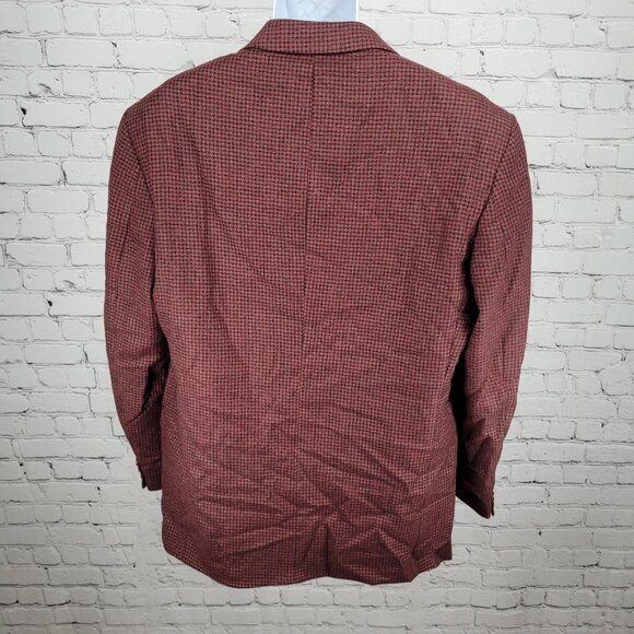 Bachrach Red 100% Wool Houndstooth 2 Button Ventless Notch Blazer Sport Coat 44 - Picture 2 of 16